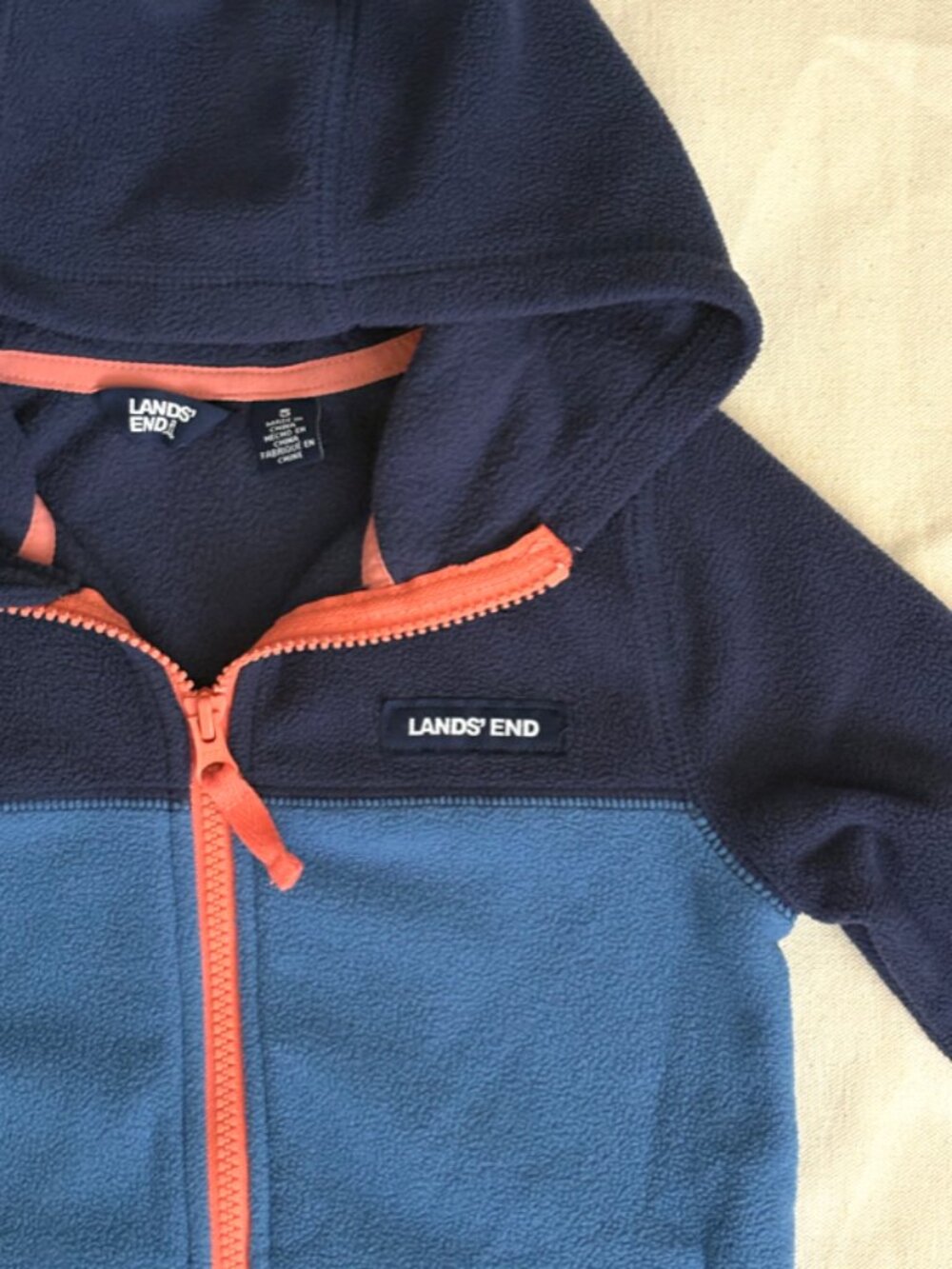 4/$29 Lands End Kids fleece jacket size 5 Navy/Blue Print full zip hoodie - Picture 3 of 9